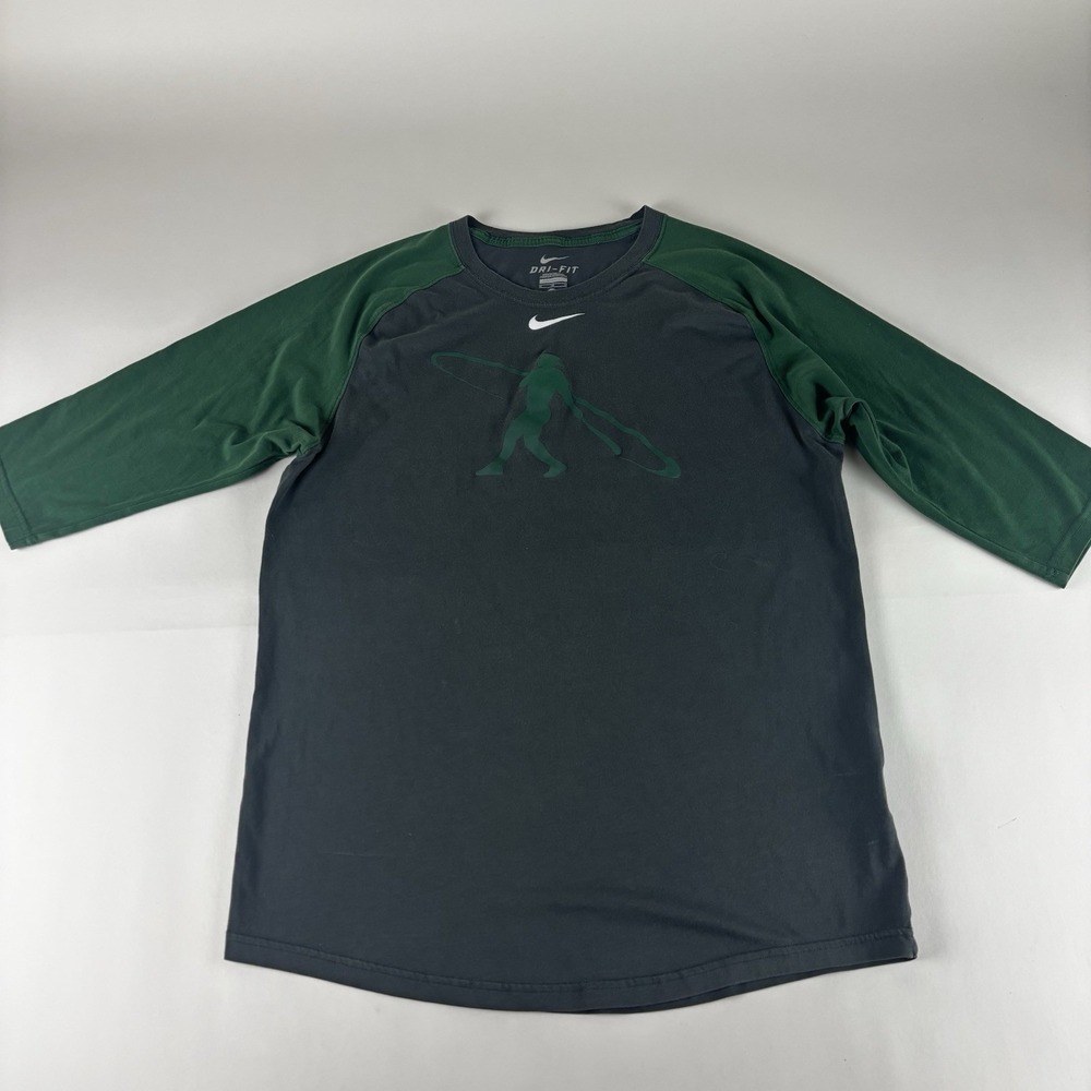 NIKE Shirt Men's M Dri-Fit Baseball Bat Swing Raglan Half Sleeve Black Gray Med‎